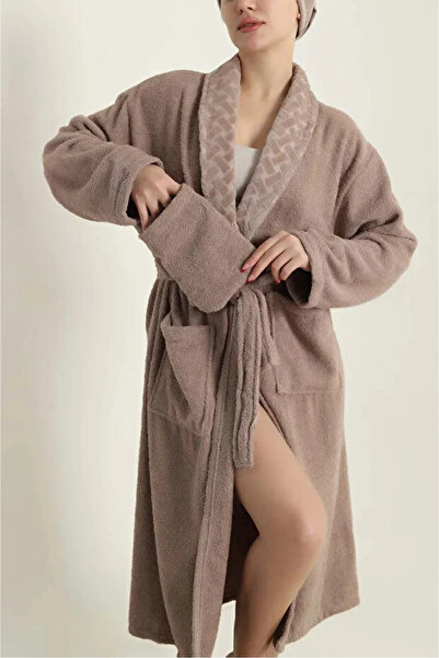MATA ÇEYİZ Partial Velvet 3 Piece Bathrobe Set - Bathrobe + Head Towel + Wash...