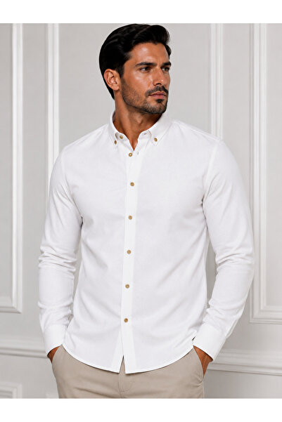 PASSERO Slim Fit Long Sleeve Epaulet Linen Shirt