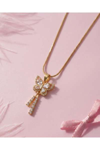 Gleemy accesories قلادة نسائية مطلية بالذهب مرصعة بحجر الزركون على شكل فراشة ...