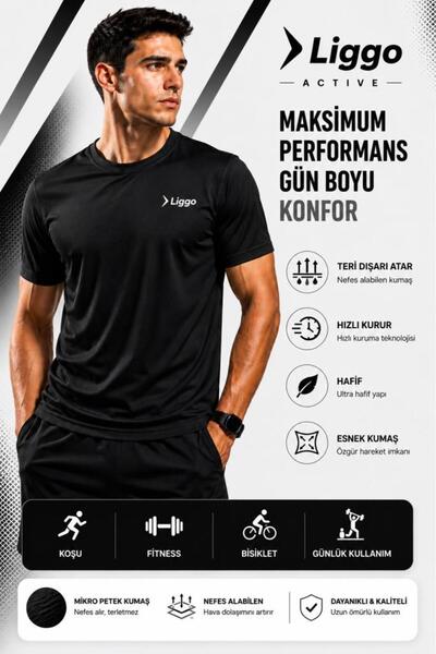 Liggo Erkek Hızlı Kuruma Fitnees Antrenman Spor T-shirt