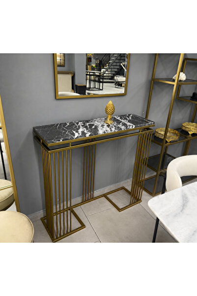 Belle Vie Lüks Mermer Dresuar | Gold Metal Ayak | Modern Konsol Masası
