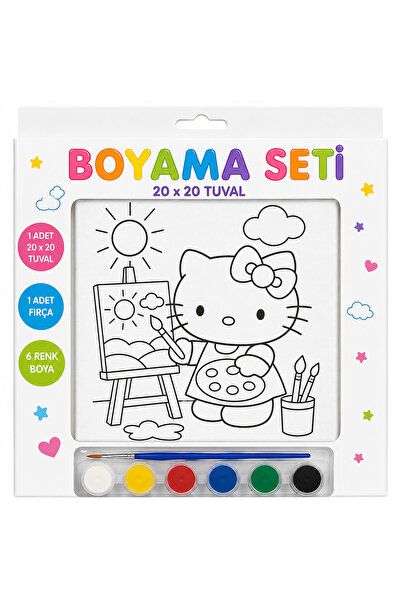 Luniva Hello Kitty Boyama Seti | 20x20 Tuval, 6 Renk Boya ve Fırça