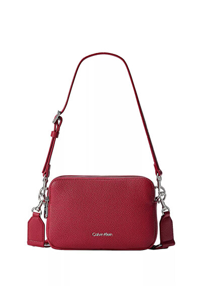 Calvin Klein Women's Adjustable Strap Leather Red Bag with Zipper Closure