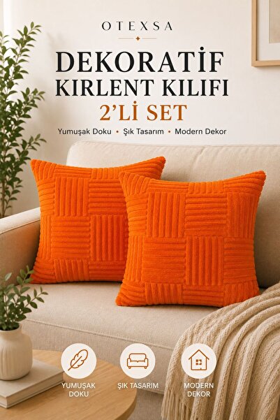 OTEXSA Orange Embossed 2-Piece Throw Pillow Cover Soft Textured Double-Sided ...