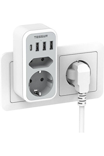 TESSAN Πολύπριζο 4 θέσεων με 3 USB-A και 1 USB-C Κωδικός: TS-328-DE