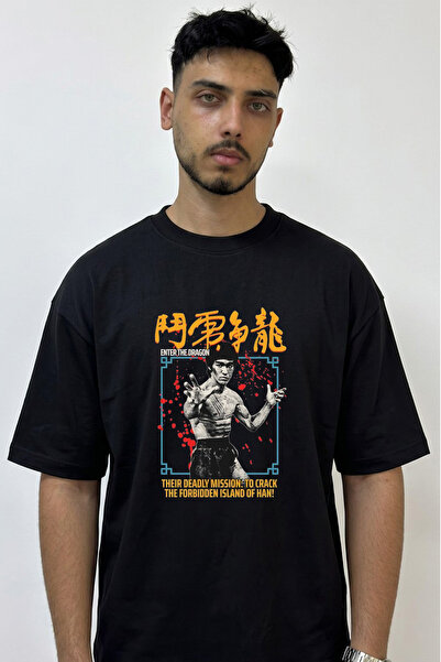 Anetos Bruce Lee Enter Dragon dizajn, štampana oversize crna majica