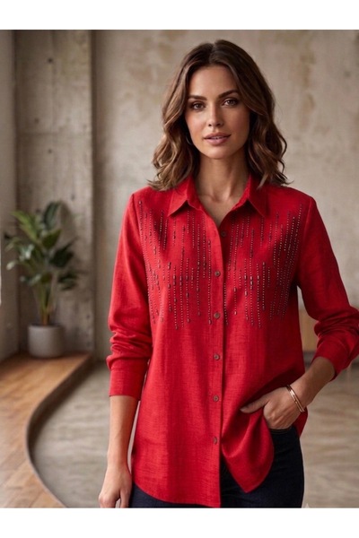 sarıdağ Sofia linen blend shirt with stone detail