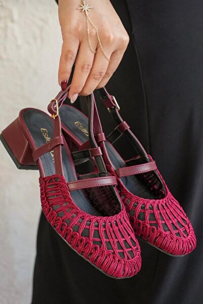 DefHeel'e Women's Sandals Short Thick Heeled Knitted Shoes Mary Jane