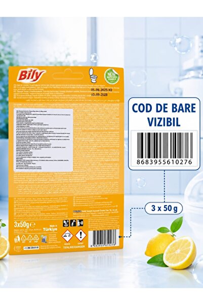 Bily Odorizant pentru vasul de toaleta, Blue Water Lemon, 3 x 50 g