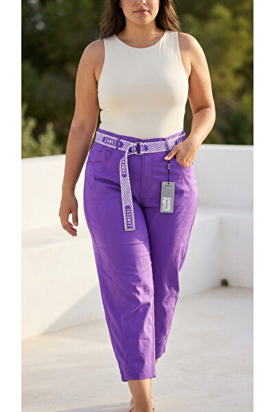 ZANESSİ FASHION Plus Size Elastic Waist Belted Pocketed Lycra Mom Women's Tro...