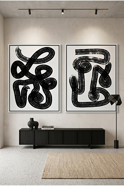 Jasmine Art Monochromatic Brushstroke Geometric Wall Art | Framed Canvas Prin...