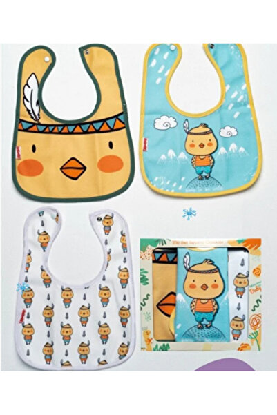 BabyWings 3 Pieces of Chick Patterned Baby Food Bib Microfiber - with Snap Fa...
