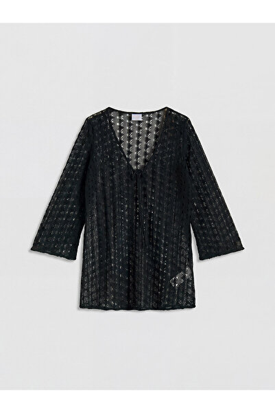 LC Waikiki Ozmarka New Season V-Neck Openwork Women's Knitwear Beach Dress