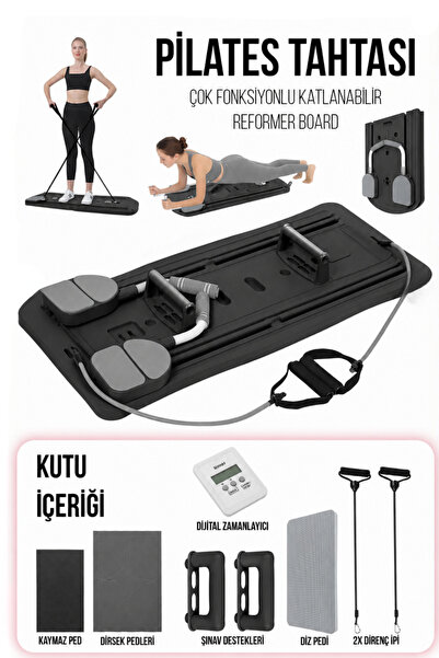 Arfseb Direnç Lastikli Mekik Aleti Ev Tipi Pilates Fitness Spor Seti- Siyah
