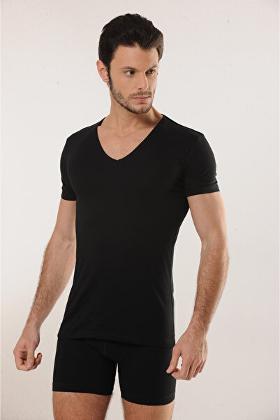 Hmd Men's V-Neck Short Sleeve Cotton Lycra 3-Piece Undershirt 712-713