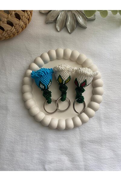 Handmade KUM BONCUK EL İŞİ ÜÇLÜ RENKLİ GÜL ANAHTARLIK