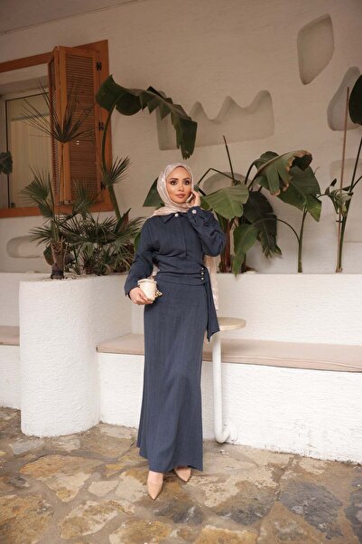 Bwest Linen Dress - Navy Blue