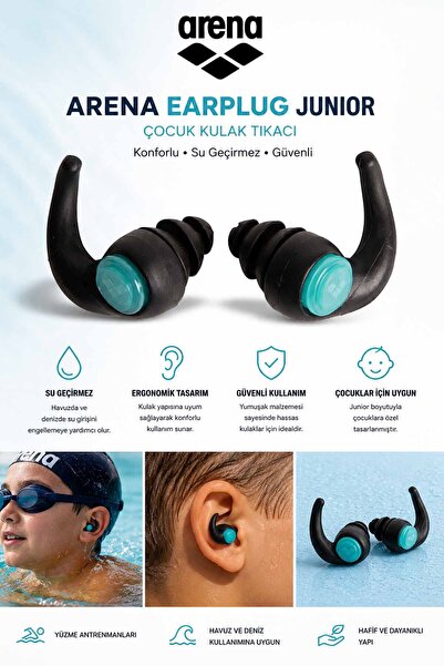 ARENA Earplug Junior Çocuk Yüzücü Kulak Tıkacı Siyah – Ergonomik Silikon Su G...
