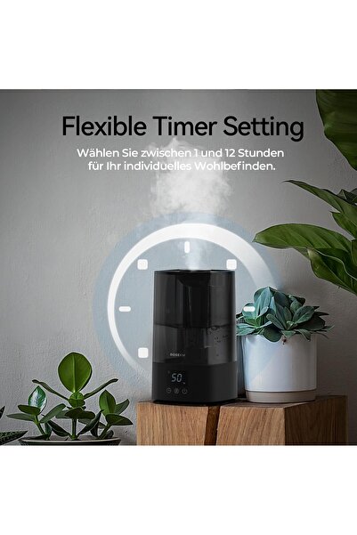 Rose Umidificator Automat Rosekm 4.5L – Ultra Silențios, Senzor de Umiditate, Timer 1–12h, Autonomie până la 40h, Oprire Automată, Duza 360°