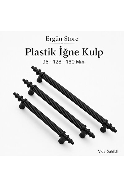 Ergün Store Mobilya Kulpu Boru İğne Siyah Plastik Dolap Kulpu Kulbu , 96-128-...
