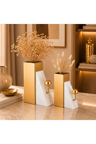 Dania 🏺   Modern Luxury White Marble Gold Metal Decorative Vase |   Elegant ...