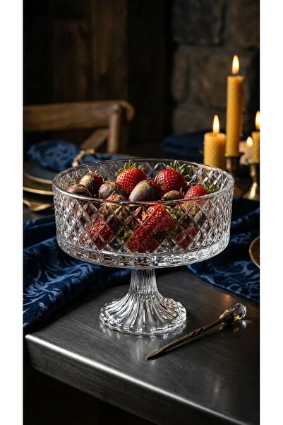 LeylArt Glass Stand Fruit Bowl, Glass Bowl