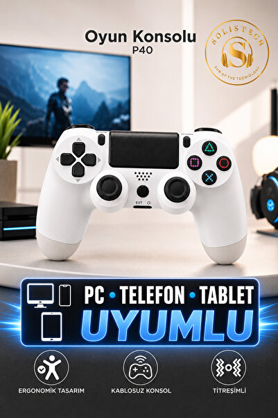 Solistech P S 4 Uyumlu Joystick Tablet Telefon Tv Uyumlu Titreşimli Şarjlı Kablosuz Oyun Kolu