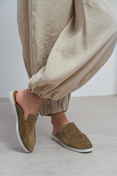 NİŞANTAŞI SHOES Letty Rome Beige Suede Leather Flat Sole Women's Loafer Slippers