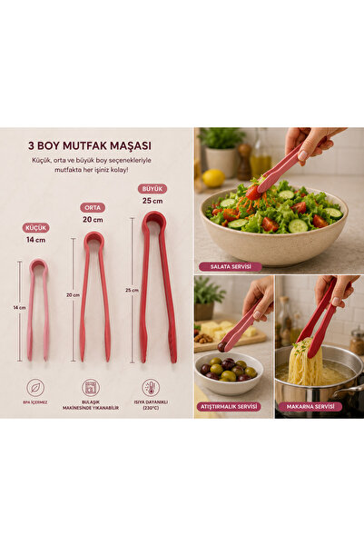 Sfmstore 3'lü Boy Seçenekli Mutfak Maşası