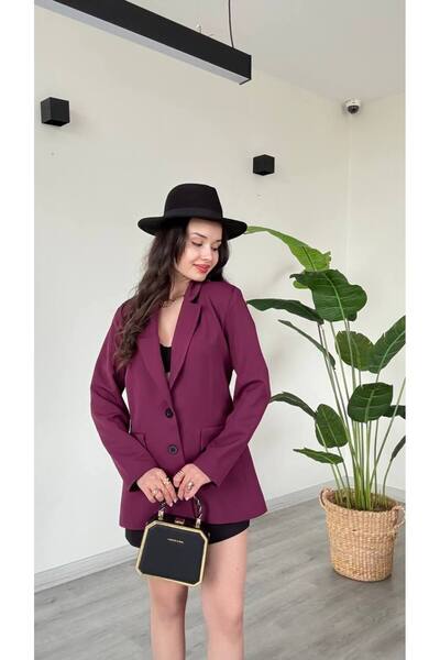 Famecoy Kadın oversize blazer ceket iki düğmeli astarlı klasik şık ceket ckt0...