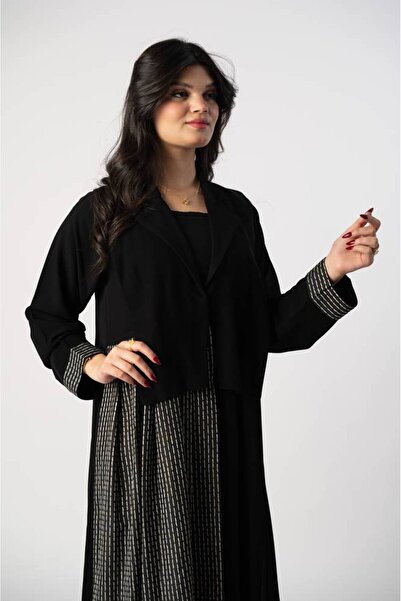 FJ A luxurious black abaya with embroidered silk details. - 54