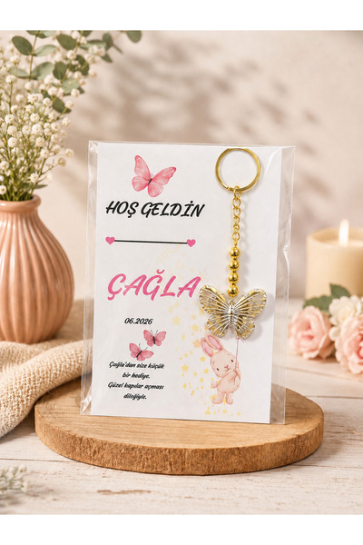 LMS GİFT 10 Adet Gold Kelebek Anahtarlık Söz Nişan Nikah Kına Düğün Hediyeligi