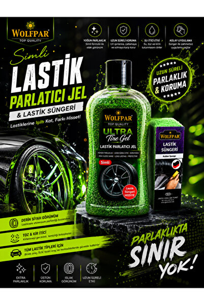 WOLFPAR Simli Lastik Parlatıcı Jel ve Lastik Süngeri (YEŞİL)