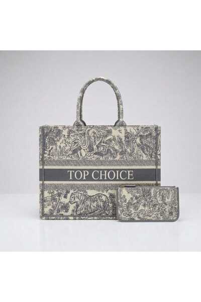 Top Choice Elegant Toile Print Canvas Tote Bag with Matching Zip Pouch – Stru...