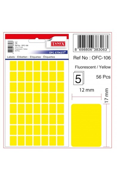 Tanex ملصق Ofc-106 أصفر، 2 عبوة تحتوي كل منها على 10 قطع