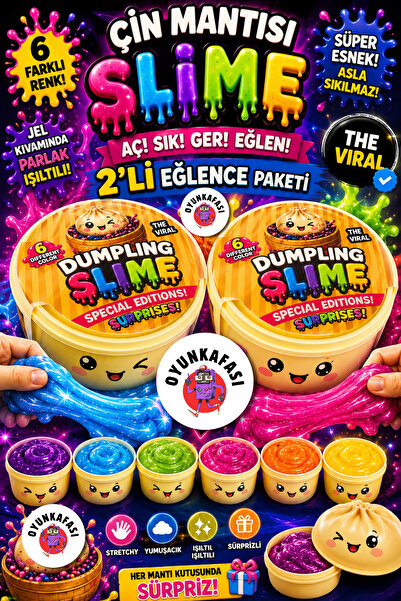 OYUNKAFASI Çin Mantısı Slime 2'li Set | Işıltılı Esnek Slime Oyuncağı | 6 Far...