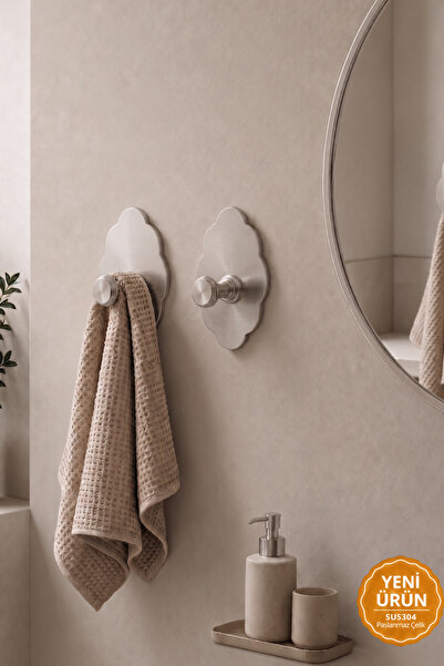 DUREVO 2 ADET ÇİÇEK DESEN- Paslanmaz Çelik Banyo Askısı/Bornoz Askısı / Havlu...