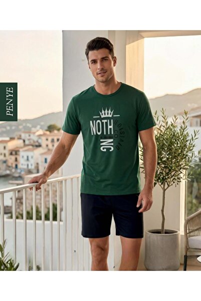 DERYA Men's Crew Neck Combed Cotton Short Sleeve Shorts Pajama Set 8091 - 1 P...
