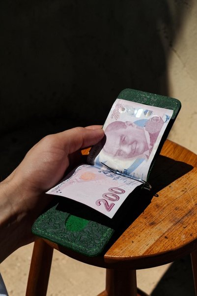 MAT Deri Shawl Patterned Card Holder & Wallet with Money Clip Vintage Gift Wallet Green