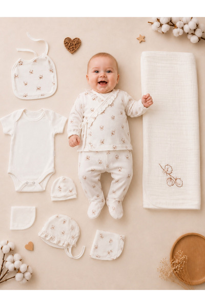 My Babies Label Baby Girl 10 Piece Organic Muslin Fabric Boxed Hospital Disch...