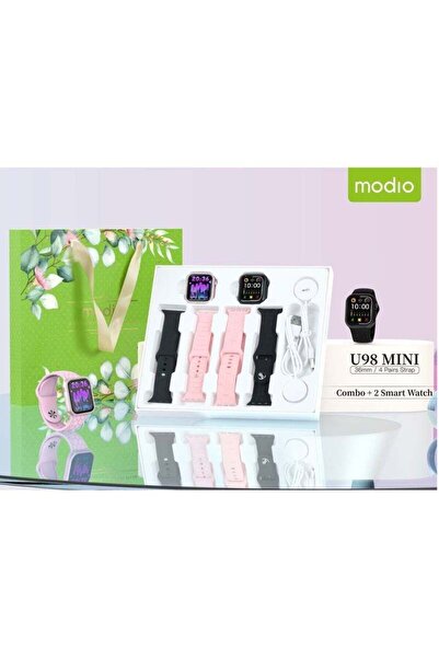 Modio ساعة ذكية U98 MINI مقاس 36 مم مع 4 أزواج من الأحزمة وشاحن لاسلكي