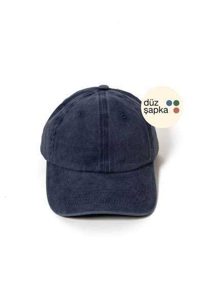 düz şapka studio Flat Hat |   Navy Blue Washed Cap - Minimalist, Without Logo and Text
