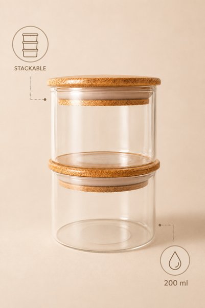 Archora Nunez - Mini Bamboo Vacuum Lid 6-Piece Multi-Purpose Borosilicate Snack Bowl Glass Bowl 200 ml