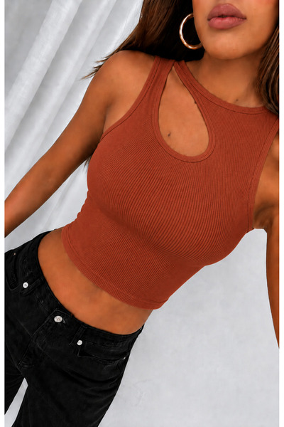 ÖZ PAMUK Women's Camisole Crop Blouse with Low Cut Neckline