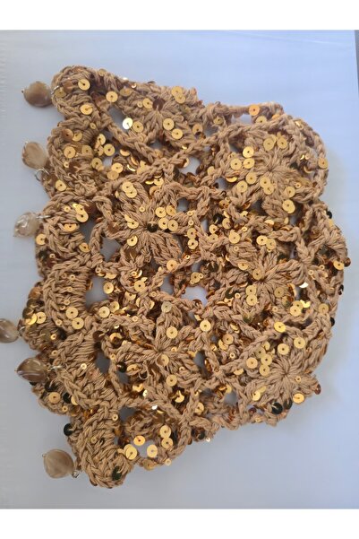 ALYAAKSEAUR parlak Payetli Çiçek Motifli doğal taş sarkıtlı Kroşe Bere ⭐