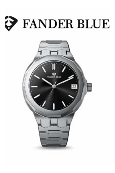 FANDER BLUE Men's Watch with Silver Steel Strap and Black Dial