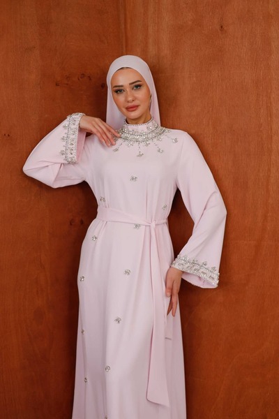 Melisa Boutique By Selma Özkan Kolları Ve Yakası Serpme Elişi Detaylı Pembe T...