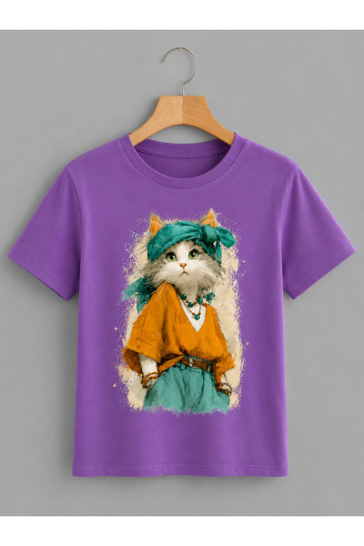 VODEXA Unisex Oversize T-Shirt Fancy Cat Printed 100% Cotton T-Shirt Comforta...