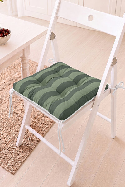 Home Yeşil Çizgili Pofidik Sandalye Minderi - Modern Bahçe ve Mutfak Sandalye...