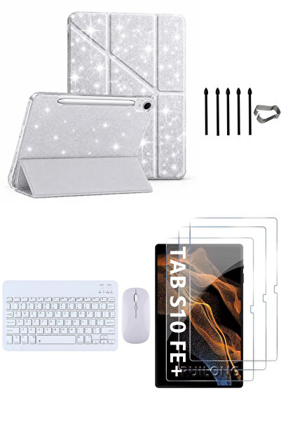Covpor Samsung Galaxy Tab S10 FE+ Plus Simli Origami Kılıf+Klavye Mouse+S Pen...